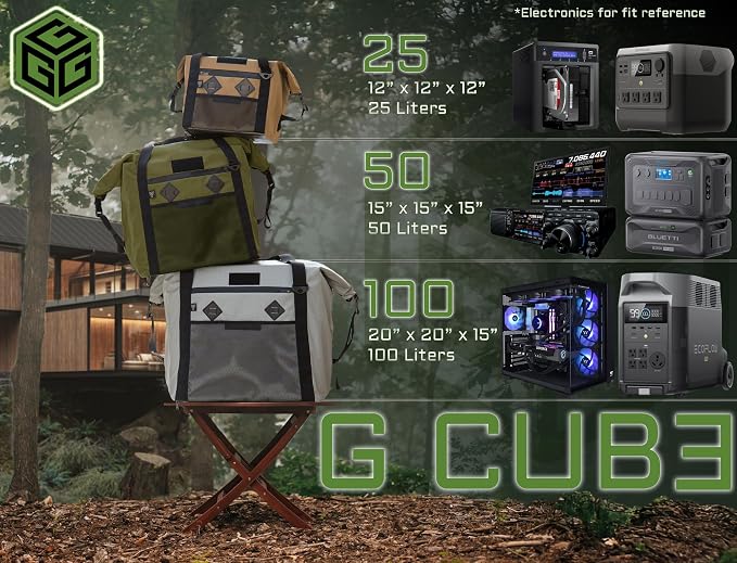 Xtreme Sight Line ~ AQUA G CUBƎ 25 Waterproof + SLING Cross-Body Faraday Bag ~ Protects Against EMP/CME/EMF/RF ~ Diamond Form Faraday Lined Interior ~ Midnight Multicam Combo