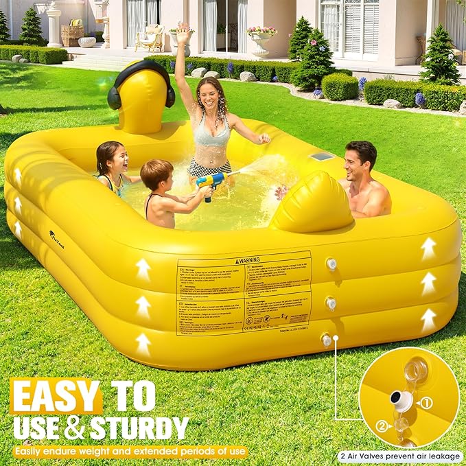 FizZeal Inflatable Pool with Lights,Solar Duck Inflatable Swimming Pool for Kid,Blow Up Pool for Adults,Large Inflatable Kiddie Pool,Durable Thickened Family Inflatable Kid Pool for Backyard 99*62*21