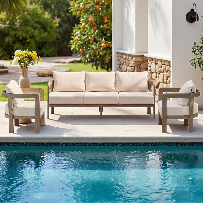 Outdoor Patio Furniture Set, Metal Patio Conversation Set with 6" Thick Cushions, Outdoor Couch and Patio Chairs Set for Backyard Porch Balcony, Beige