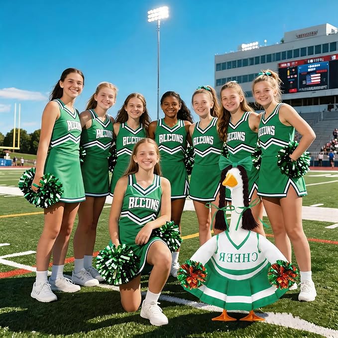 Celltestria Cheerleader Goose Outfits Cheerleading Porch Goose Costume Green Goose Clothes for 23" Geese Outdoor Patio Yard Lawn Garden Art Decoration