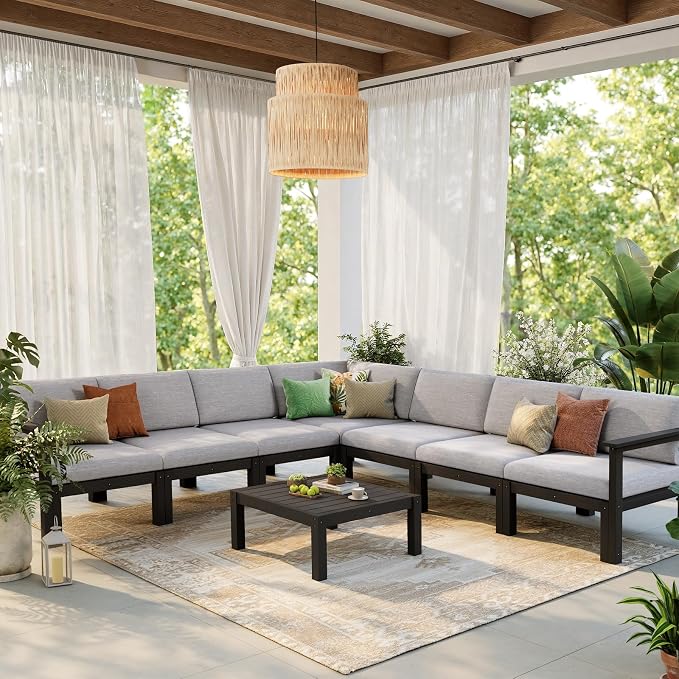 Stoog 6-Piece Patio Sectional Sofa Set, Modular Outdoor Furniture Set - All-Weather Waterproof HIPS Frame & Quick-Dry Olefin Cushions, Black