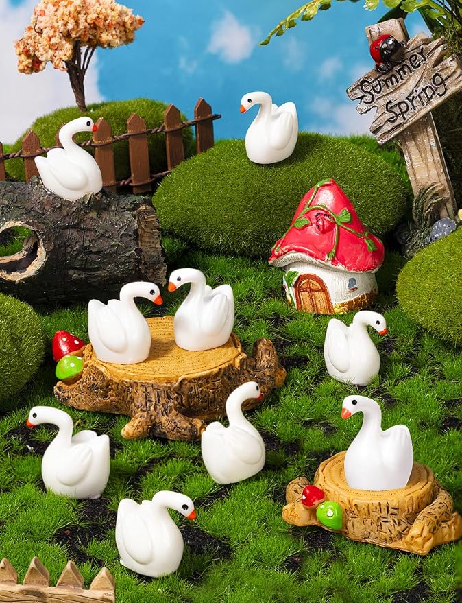 200pcs Mini Resin Goose Figurine | Micro Landscape Dollhouse Ornament, Cake DIY Craft, Office Desk Ornaments, Birthday Decoration Gift