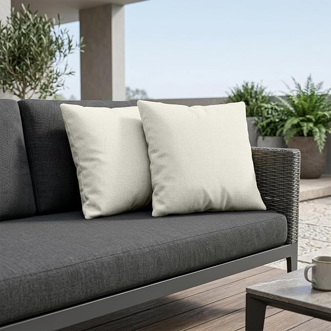 Covers & All Sunbrella Throw Pillows Set of 2, 20 x 20 Inch Square Outdoor & Indoor Cushions with Insert, Fade & UV Resistant Fabric (Canvas Natural)