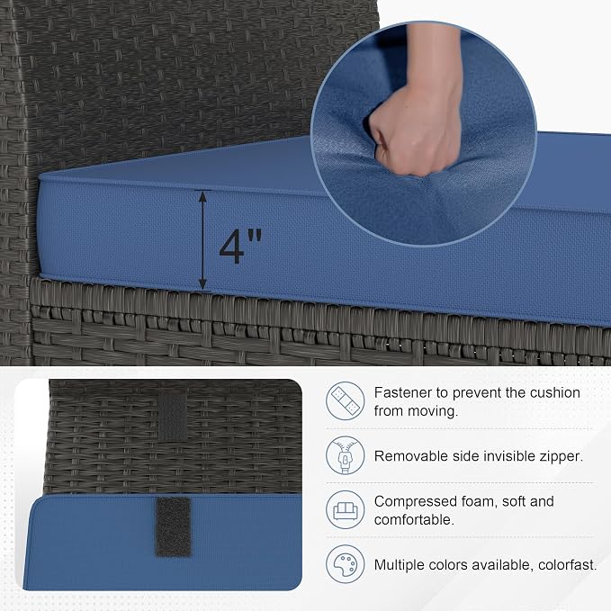 Patio Furniture Set, 6PCS Outdoor Sectional with Ottoman Wicker Rattan Patio Couch with Thickened Cushion Modular Wicker Patio Conversation Set with Glass Top Table for Balcony, Backyard(Blue)