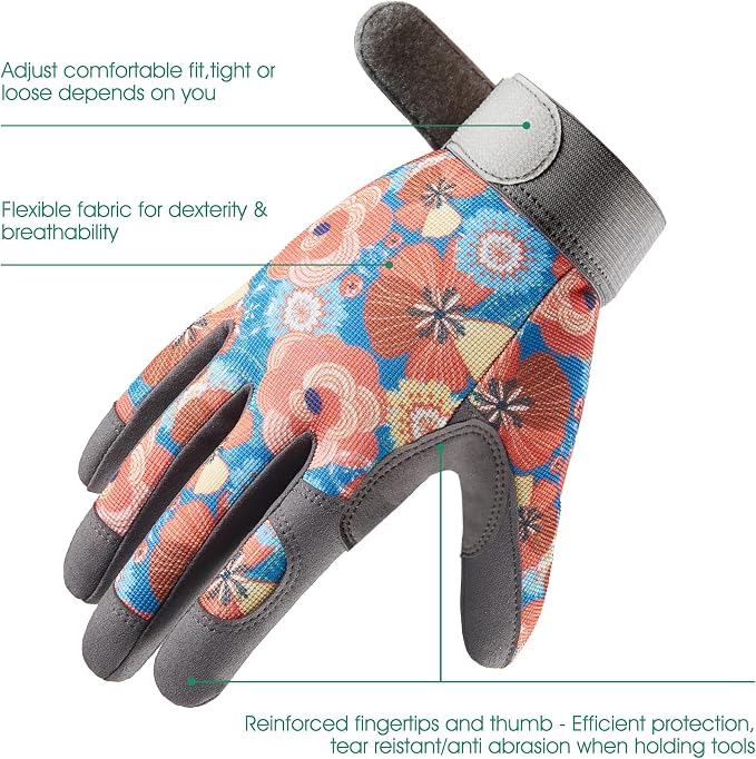 COOLJOB Large Gardening Gloves for Women, Thorn Proof Ladies Work Gloves for Rose Pruning, Cactus Handling, Blackberry Bush Planting, Puncture Resistant Anti-Slip Flexible, 1 Pair Orange L