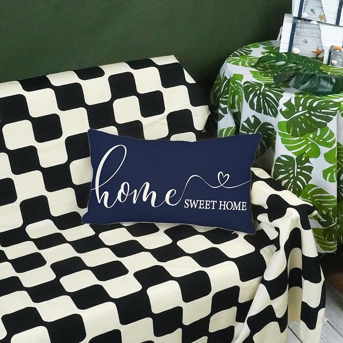 ONWAY Home Sweet Farmhouse Waterproof Throw Pillow Cover 12 x 20 Inch Indoor Outdoor Decorative Cushion Case for Home Sofa Couch Porch Decorations Navy Blue