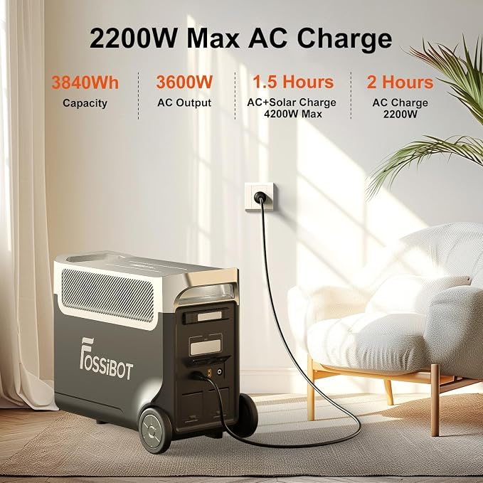 FOSSiBOT F3600 Portable Power Station with 420W Solar Panel, 3840Wh LiFePO4 Solar Generator, 3600W AC Output, Fast Charging Home Backup Battery for Power Outages, RV, Camping & Emergency Use