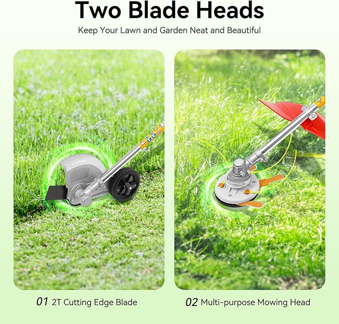 Gas Powered String Trimmer, 2 Stroke Air-Cooled Cordless Lawn Edger Gasoline Weed Eater with 2 Blade Heads for Garden Lawn Grass Hedge Trimmer (43CC, 1.25KW)