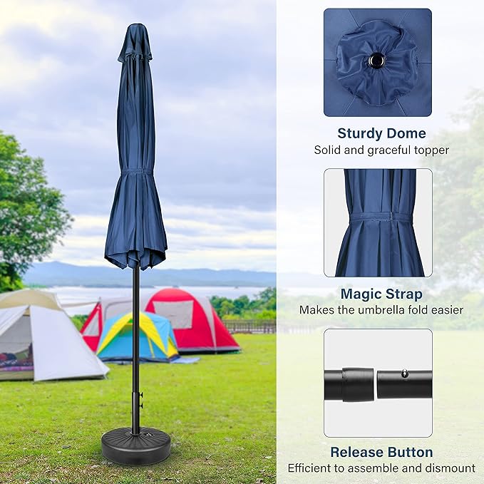 Simple Deluxe 7.5ft Patio Umbrella Outdoor Table Market Yard Umbrella with Round Umbrella Base Stand for Garden, Deck, Backyard, Pool, Blue