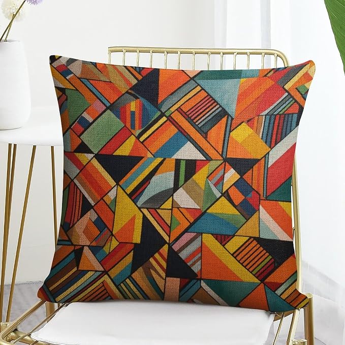 Linen Cushion Case Outdoor Home Decoration Summer Orange Rust Colorful Multicolor Cushion Covers Colorful Fun Aesthetic Mid Century Modern Gomestry Farmhouse Pillow Covers Decorative 20"x20"