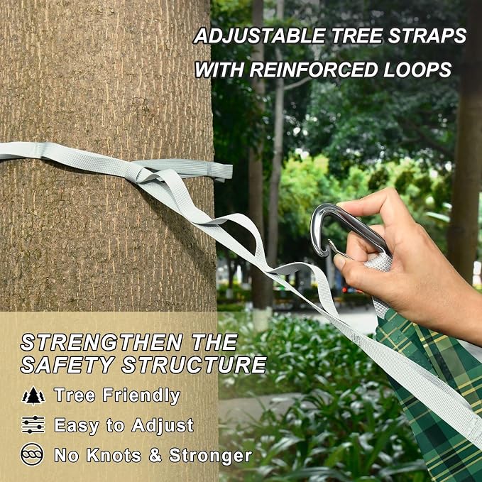Camping Hammock Outdoor Hammocks for Outside Check Plaid Green 2 Beach Trees Portable Lightweight with Pockets Tree Straps Indoor