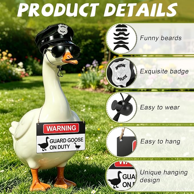 9 Pcs Police Porch Goose Outfits,23" Goose Clothes with Police Hat Beards Glasses Danger Guard Geese on Duty Warning for Garden Decoratio