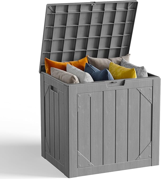 30 Gallon Outdoor Storage Box, Waterproof Resin Deck Box Organizer for Patio Cushion Storage, Lockable Outside Container for Garden Tools