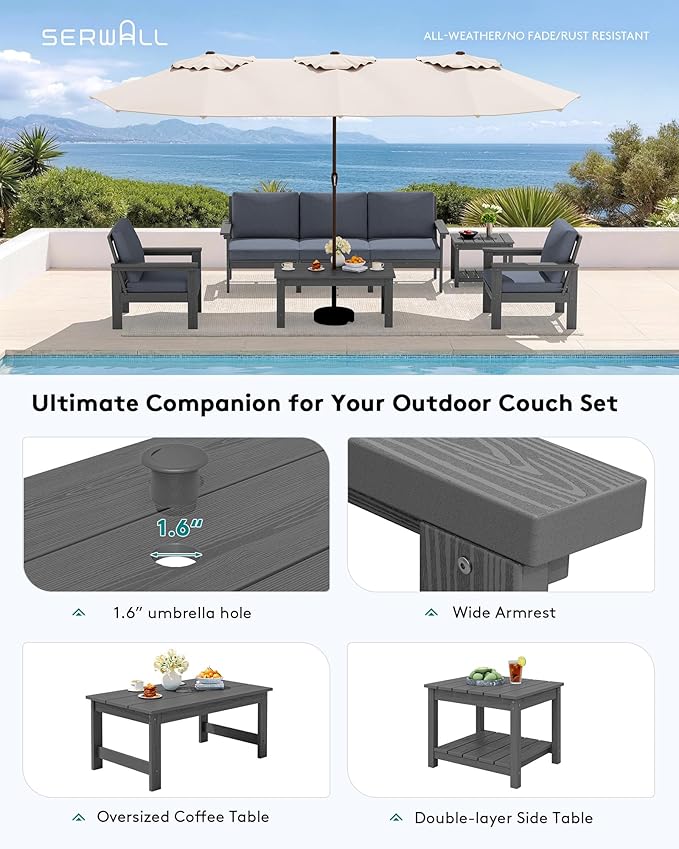 SERWALL HDPE Outdoor Patio Furniture Set | with Coffee Table & Side Table