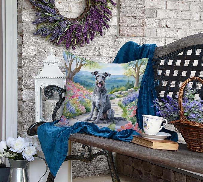 Caroline's Treasures Scottish Deerhound Spring Path Throw Pillow Machine Washable, Indoor Outdoor Decorative Pillow for Couch, Bed or Patio, 18Hx18W