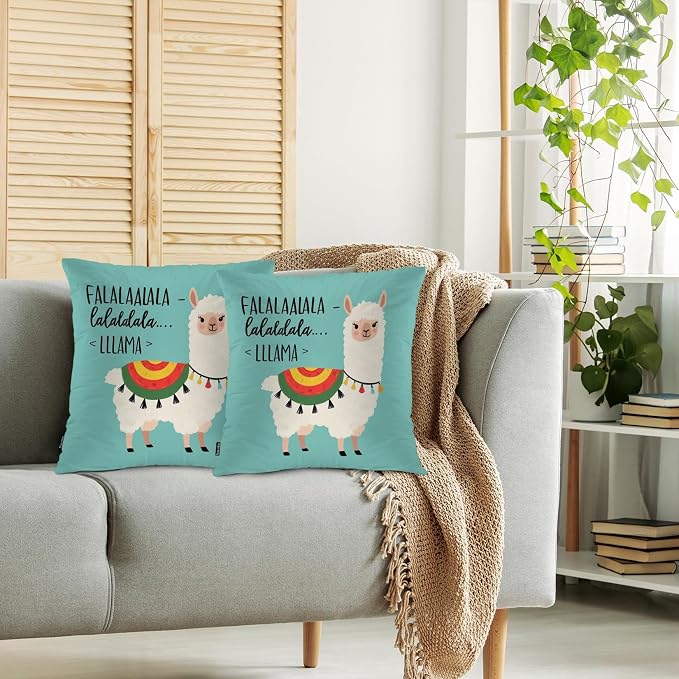 Swono Llama Cozy Pillowcases, Funny Alpaca Llama Falala Decorative Throw Pillow Covers, Outdoor, Office, Sofa, Car, Picnic, 18" x 18", 2 Pack