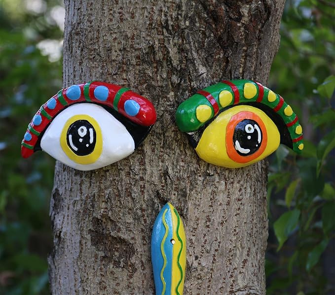Tree Face Decor Outdoor, Cute Tree Faces Colorful Funny Outdoor Tree Faces Decor Creative Faces for Trees Garden Yard Tree Art Unique