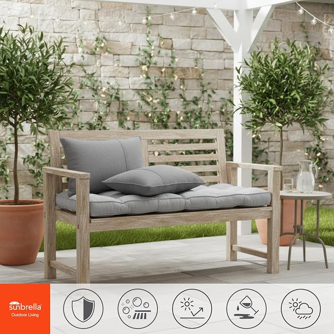 Sunbrella Rectangular Outdoor Throw Pillows 21x14 Set of 2 - Corded Lumbar Patio Accent Pillows with Pleated Design & Removable Zipper Covers – Weather & Fade Resistant Pillows, Canvas Aruba