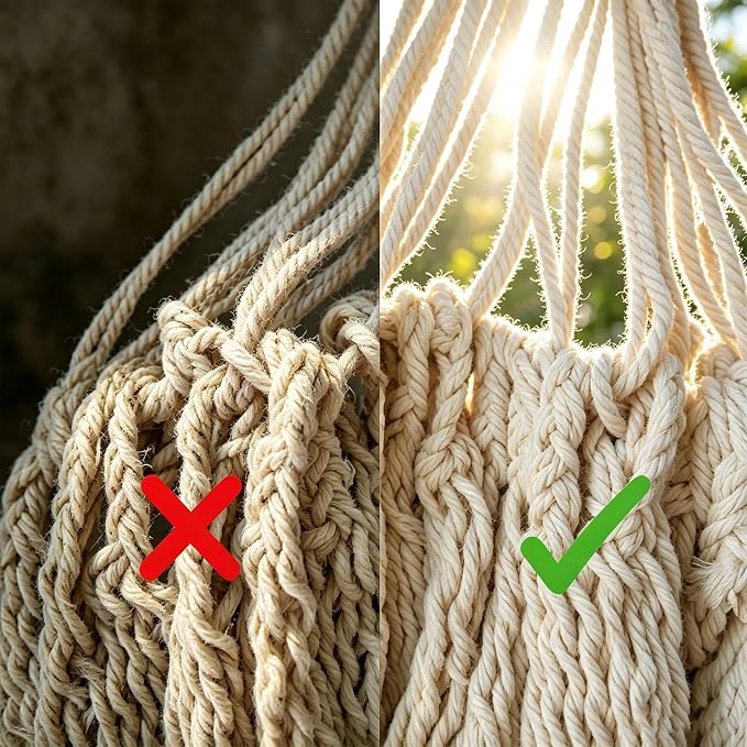 Double Mayan Handwoven Cotton Rope Hammock for Outdoor Indoor Patio Backyard, 79x59 Inch Bed, 480 lbs Capacity, 2 Person (White and tan)