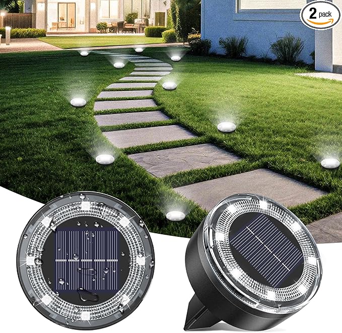 vighep Mini Solar Ground Lights, 2 Pack Solar Lights Outdoor Waterproof, Upgraded LED Flat Landscape Lighting for Outside Pathway Garden Patio Yard Driveway,Cold White