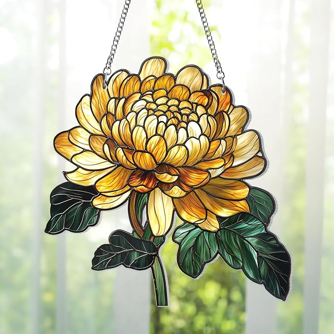 Personalized Birth Month Flower with Name Acrylic Window Hanging Suncatcher - Mother's Day, Birthday Gift for Mom, Grandma, Great Grandma (Birth Flower)