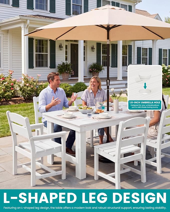 SERWALL HDPE Outdoor Dining Table and Chairs Set for 6 | with Armless Chair Seat
