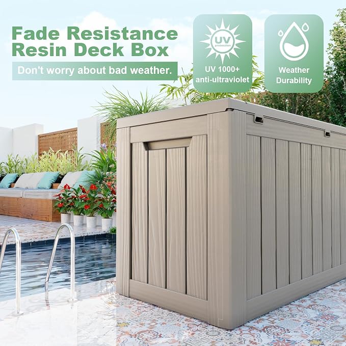 DRATO 80 Gallon Large Deck Box, Outdoor Storage Box for Patio Furniture, Patio Cushions, Gardening Tools, Pool Supplies 480lbs Weight Capacity, Waterproof Resin Storage Boxes (Gray, 80 Gallon)