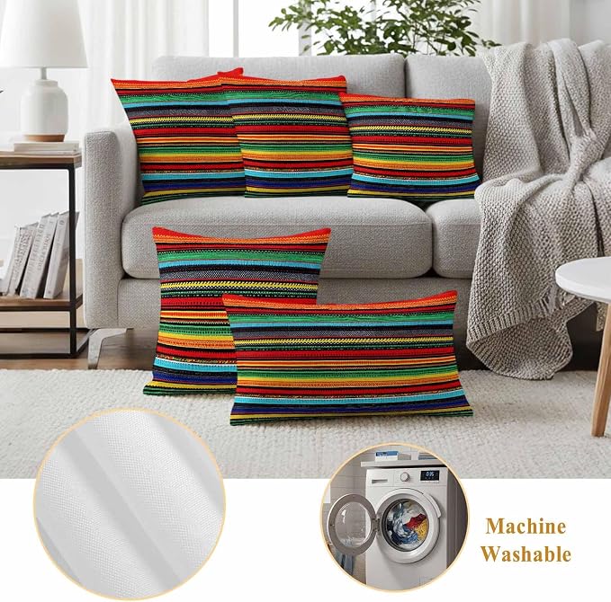 Colorful Stripes Outdoor Waterproof Throw Pillow Covers Set of 2, 20"x12", Mexican Aztec Abstract Ethnic Decorative Pillow Covers Outside Cushion Case for Patio Porch Garden