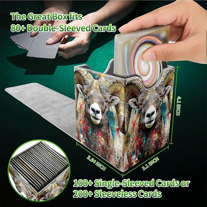 Brown Bighorn Sheep Card Deck Box for MTG, Personalized Card Storage Case Fits 120+ Sleeved Cards, Premium Leather TCG Box with Strong Magnetic Closure for Magic, CCG, PTCG, Baseball Cards