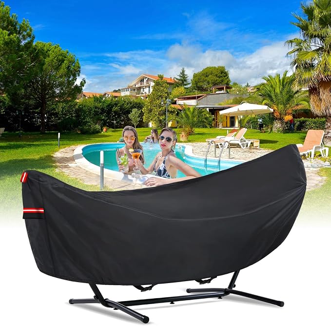 Waterproof 11-12 FT Hammock Cover, 210T Sun Rain UV Dust Snow Protection Outdoor Hammock Covers with Windproof Straps & Soft Cotton Lining for 11-12ft Stand