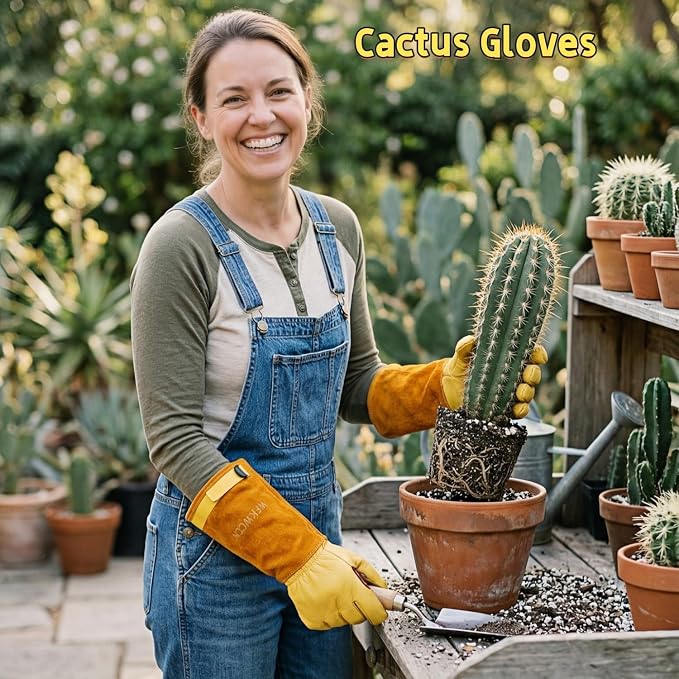 Cow Leather Gardening Gloves, Adjustable&Thorn Proof,Cactus Handling,Rose Pruning,Gardening Gifts For Women/Men