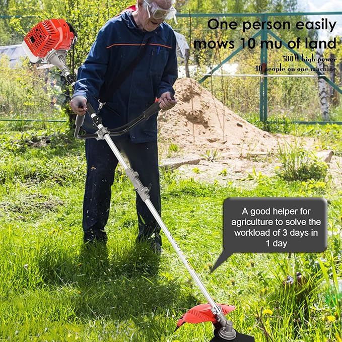 Weed Wacker 10.6inch Cordless String Trimmer, Gas Powered Edger Trimmer Lawn Tool with Strap, 8500rpm 52cc Grass Trimmer Powerful Lawn Mower with Heavy Duty Metal Blade, Gift for Gardener Red