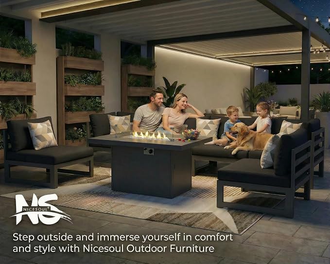 NICESOUL 9 Piece Oversized Modular Aluminum Outdoor Furniture Set with Chaise Lounge, 29" Deep and Wide Sectional Seating, 500 lbs High Weight Capacity Patio Conversation Set for Poolside Deck, Black