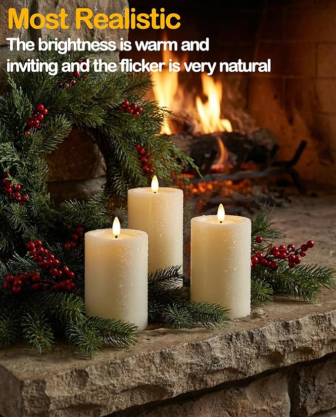 Gmnee 3"x6" Outdoor Waterproof Flameless Candles with Remote and Timers, LED Candles, Battery Operated Candles, Electric Fake Pillar Candles for Patio Porch, and Lanterns Decor (Ivory, Plastic)