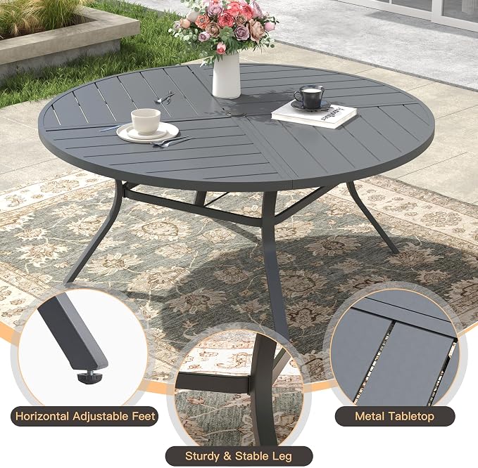 Patio Dining Set for 8, Round 53.1" Patio Dining Table and Stackable Outdoor Dining Chairs Outdoor Furniture for Backyard Porch Deck, Spliced Dark Grey Table and Grey Chairs