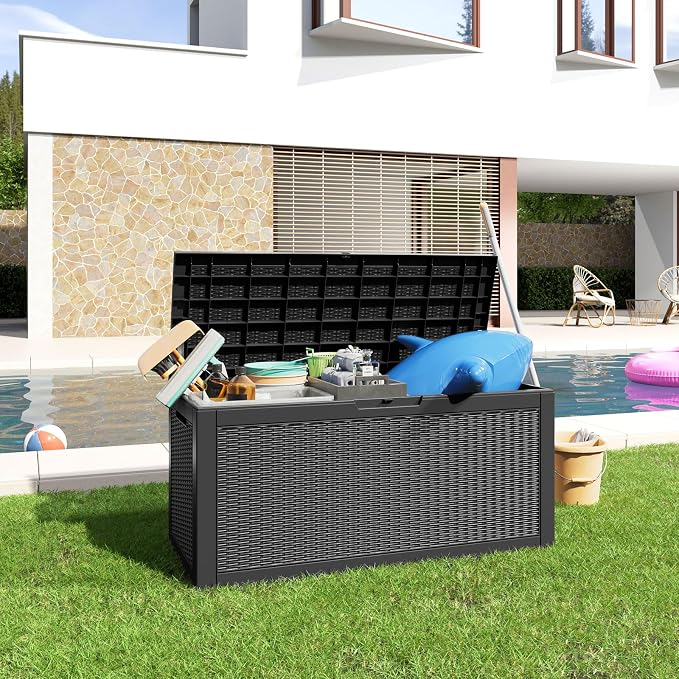 125 Gallon Outdoor Storage Box, Large Waterproof UV Resistant Deck Box, Lockable Storage Container for Patio Furniture Cushions Garden Tools and Pool Accessories(Black, 125 Gallon)