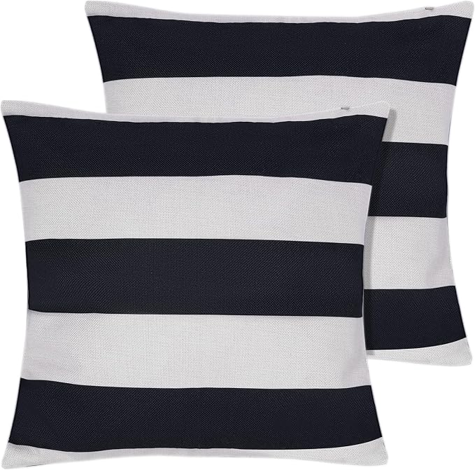tiggell 2 Pack Waterproof Pillow Covers Outdoor Throw Pillowcases Decorative Garden Cushion Case for Home Garden Patio Couch Balcony Striped (Black & White, 20 * 20 inch)