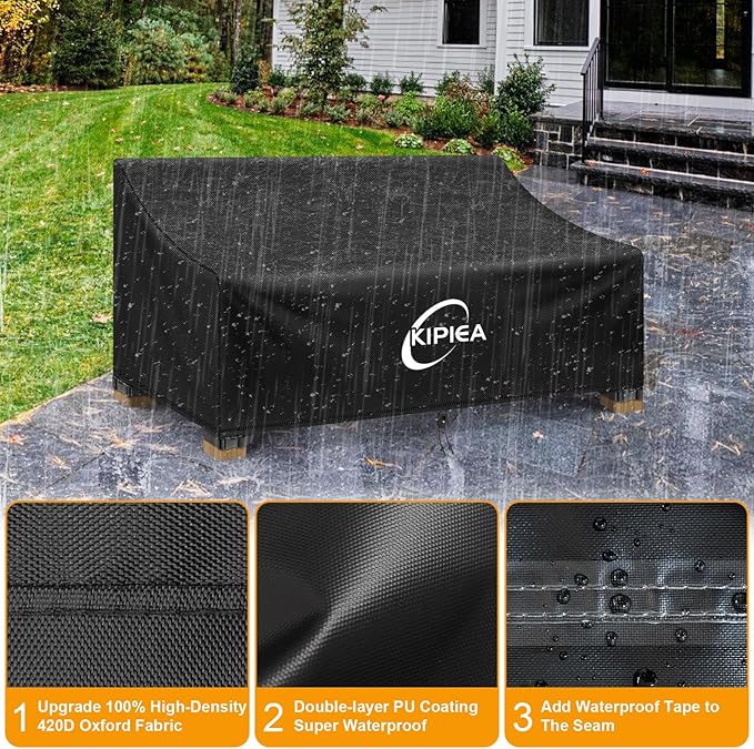 Kipiea Patio Sofa Cover, Heavy Duty Outdoor Couch Covers Waterproof Winter, 3-Seat Patio Furniture Cover Loveseat, Outdoor Sofa Covers with Anti UV and No Tears, No Fading (90"W x 42"D x 31"H)