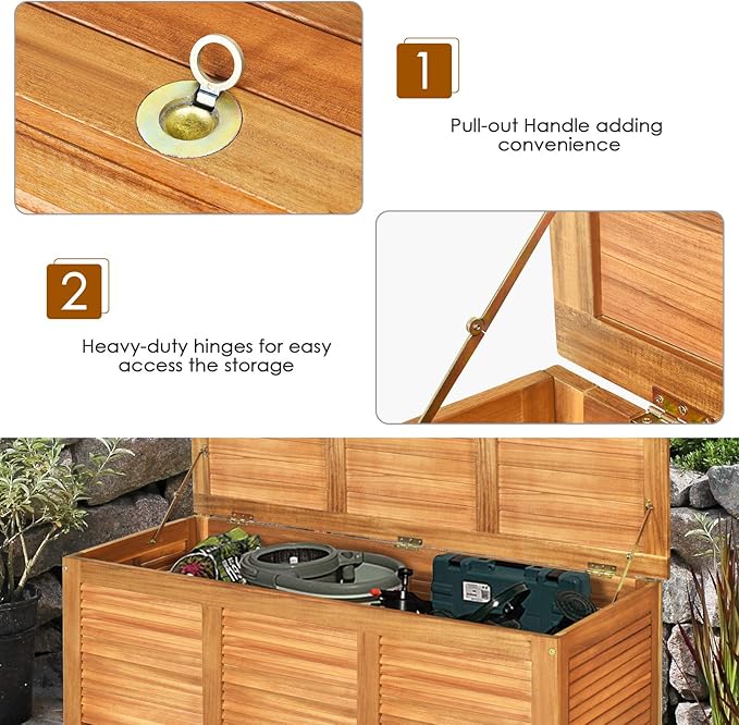 Tangkula 46 Gallon Acacia Wood Deck Box, Garden Backyard Storage Bench, Outdoor Storage Container for Patio Furniture Cushions and Gardening Tools