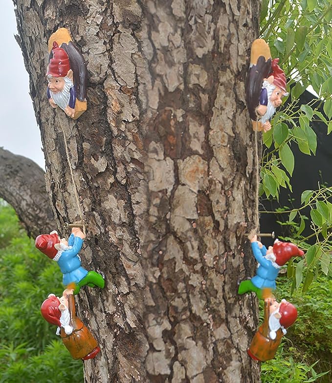 Climbing Gnome Patio Statue Gift,Outdoor Garden Fairy Elves Accent,Whimsical Gnomes Lawn Ornament Sculpture,Hanging Gnomes Yard Art, Funny Resin Decor,Clearance Tree Face Hugger Figurine