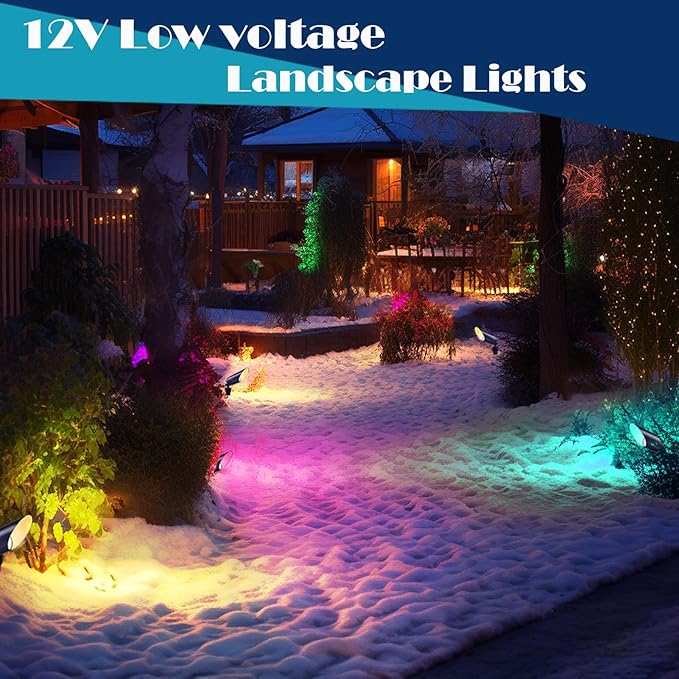 iYogaled Brass RGB Landscape Lighting Fixture，Adjustable Color Changing Low Voltage Landscape Lights with Inserted Ground Stake, 12V Outdoor Spot Lights for Yard Garden Pathway Lawn Decorative