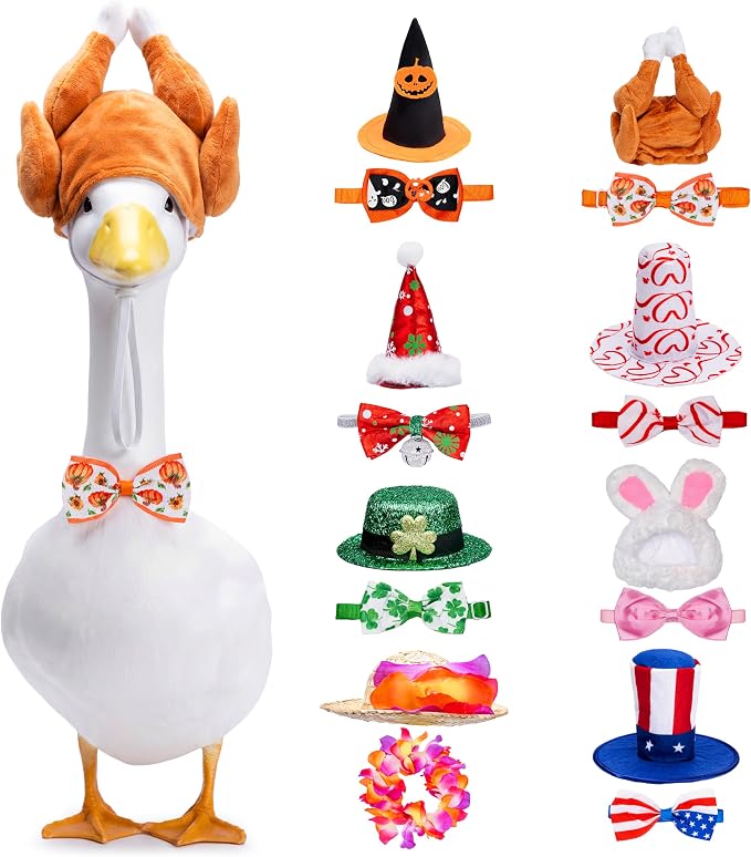8 Set Holiday Porch Goose Outfits for 17/19/23" Plastic Lawn Goose - 4th of July, Summer, Thanksgiving, Valentines, St. Patricks, Easter Clothes - Patio Yard Garden Decor with Hat and Bow Tie