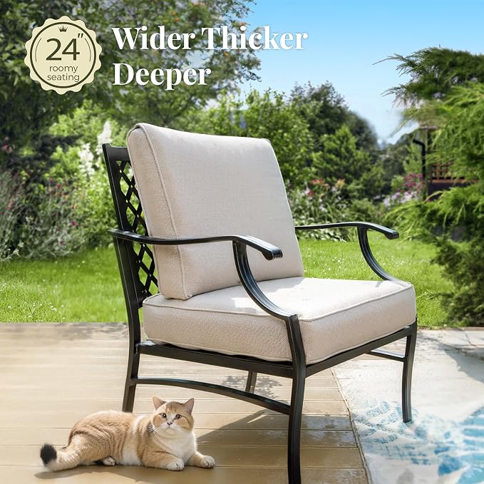 MIXPATIO Patio Furniture Set 7 pcs, Outdoor Patio Furniture, 3-Seat Sofa, 2 Single Chairs, 2 Rocking Chairs, 2 Ottomans and 5.75" Extra Thick Cushion, Patio Conversation Set for Backyard Deck,Beige