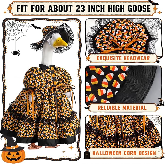 Suzile Halloween Corn Porch Goose Outfit Halloween Geese Costume for 23" High Cement or Plastic Goose Clothes for Yard Lawn Outdoor Garden Patio Fall Party Decoration Concrete Duck Statue Dress