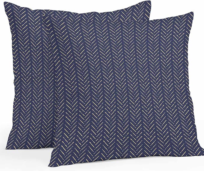 Vandarllin Outdoor Throw Pillows Covers 16x16 inch Set of 2 Waterproof Navy Blue Stripes Decorative Zippered Cushion Covers for Patio Furniture, Modern Art Lines Lumbar Pillowcases