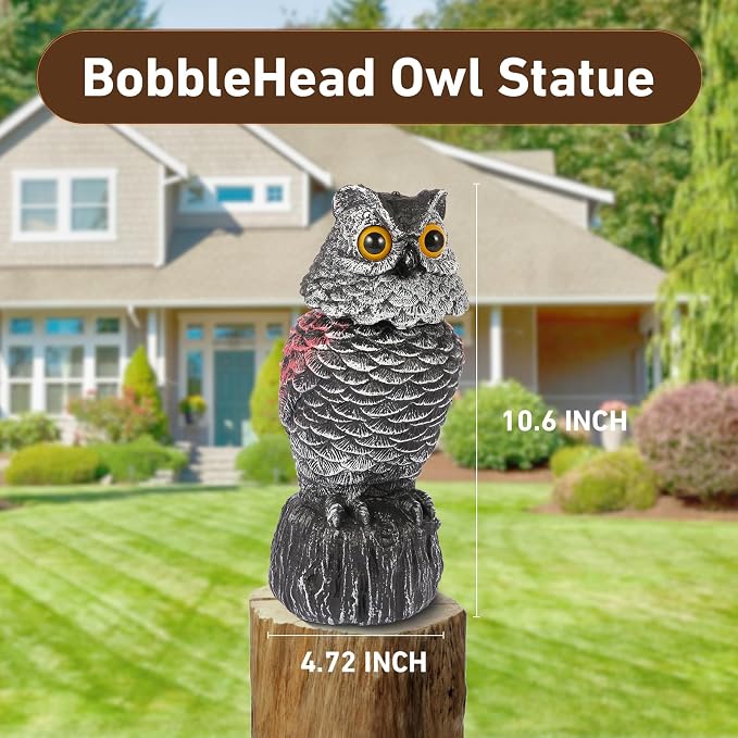 Owl Decoys to Scare Birds Away, 2 Pack BobbleHead Fake Owls Plastic Scarecrow Bird Deterrent, Nature Enemy Scarecrow Plastic Owl Statues, Garden Decor Statues for outside, Patio, Lawn, Yard Decoration