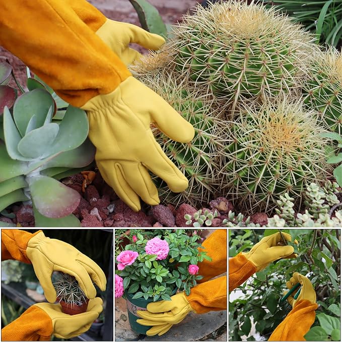 Gardening Gloves for Men&Women, [2026 Updated] Professional Rose Pruning Gloves Thorn Proof, Adjustable Cuff, Breathable Leather Cowhide Long Garden Gloves,Garden Gifts & Tools for Gardener,Yard Work