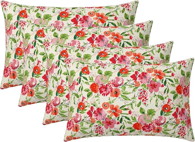 RSH DECOR: Jumbo Lumbar Throw Pillows – Set of 4 | 26" x 16" | Indoor Outdoor Use – Patio, Lounge, Adirondack | Water & Fade-Resistant | Made in USA (Bettina Garden)