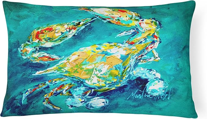 Caroline's Treasures MW1162PW1216 by Chance Crab in Aqua Blue Canvas Fabric Decorative Pillow Machine Washable, Indoor Outdoor Decorative Pillow for Couch, Bed or Patio, 12HX16W