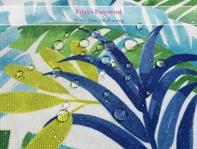 Pack of 2 Outdoor Waterproof Decorative Throw Pillows with Inserts for Patio Furniture, 18x18 Inch Square Fade Resistant Patio Garden Cushions for Couch Bed Sofa, Leaves Blue and Green